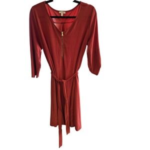 Haani Women's Rust Orange Quarter Zip Tie Waist Midi Dress Size M